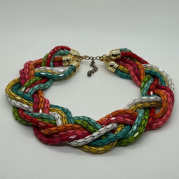 Rainbow Braided Statement Necklace - 17” - Picture 1 of 2